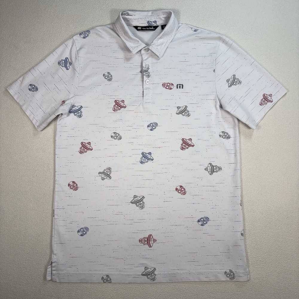 Travis Mathew Mexicali Polo Men's M White Party Skull Mexico Sombrero Golf Shirt